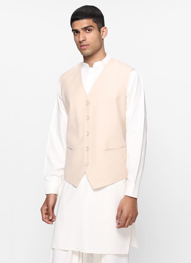 Buy Sans Lapel Cream Waistcoat