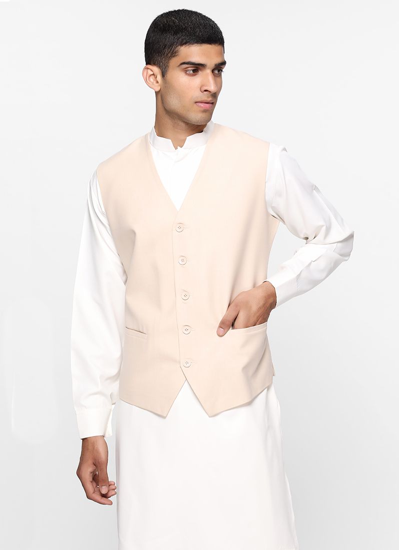 Buy Sans Lapel Cream Waistcoat