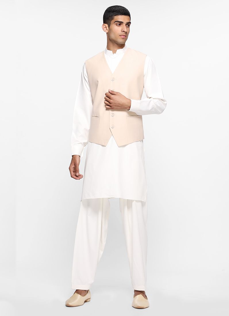 Buy Sans Lapel Cream Waistcoat