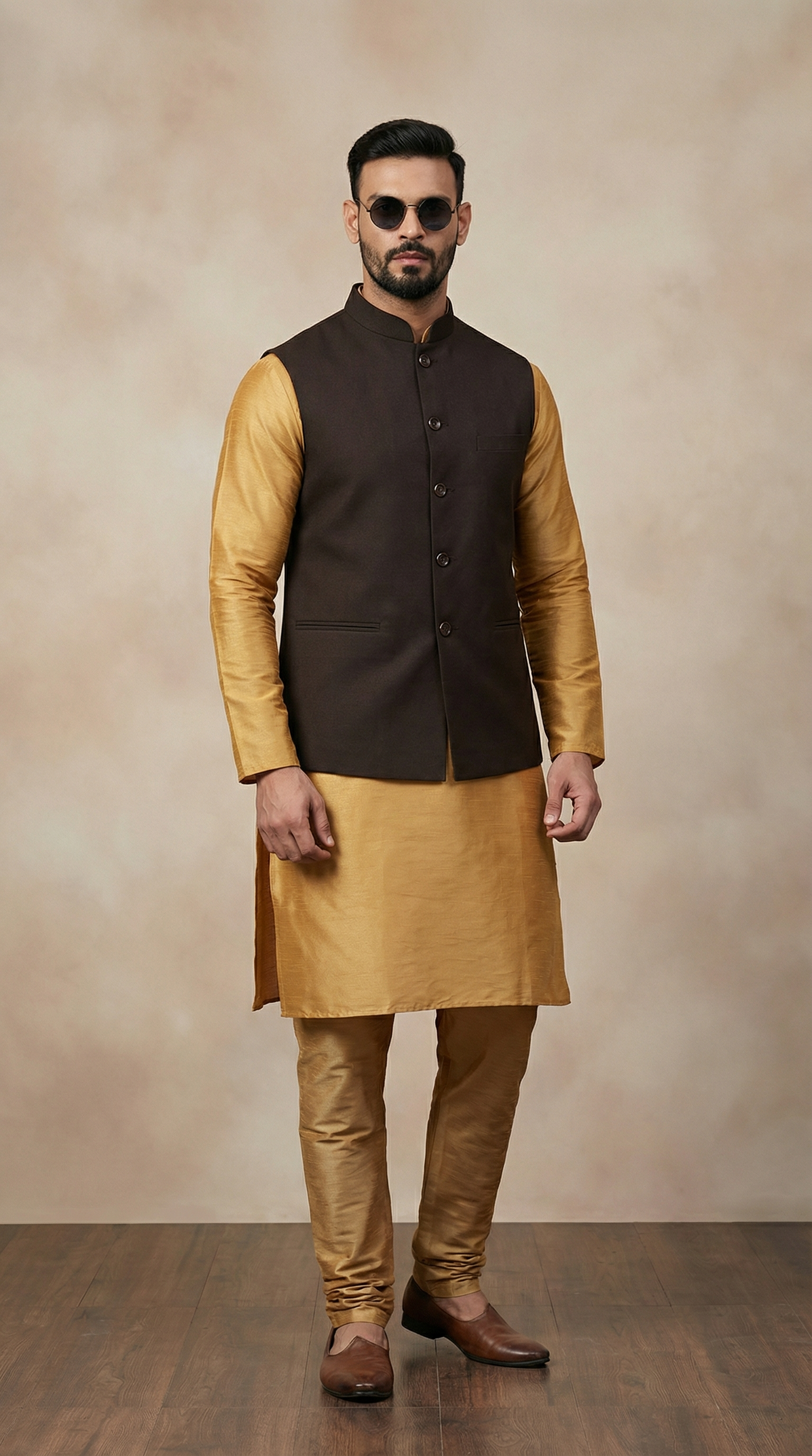 Mouse Brown Twill Nehru Waist Coat