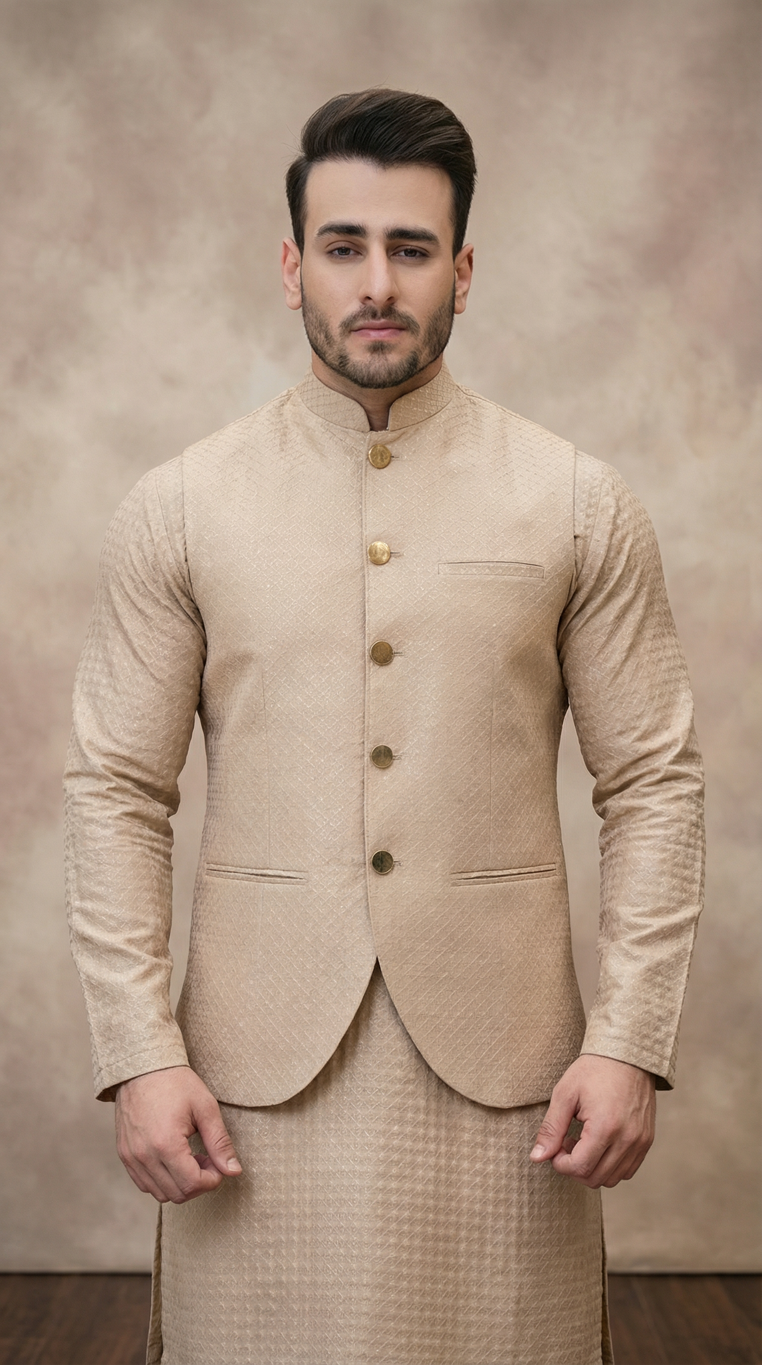 Beige Men's Embroidered Waistcoat