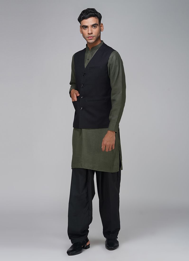 Buy Men's Black Linen V -Neckline Jacket