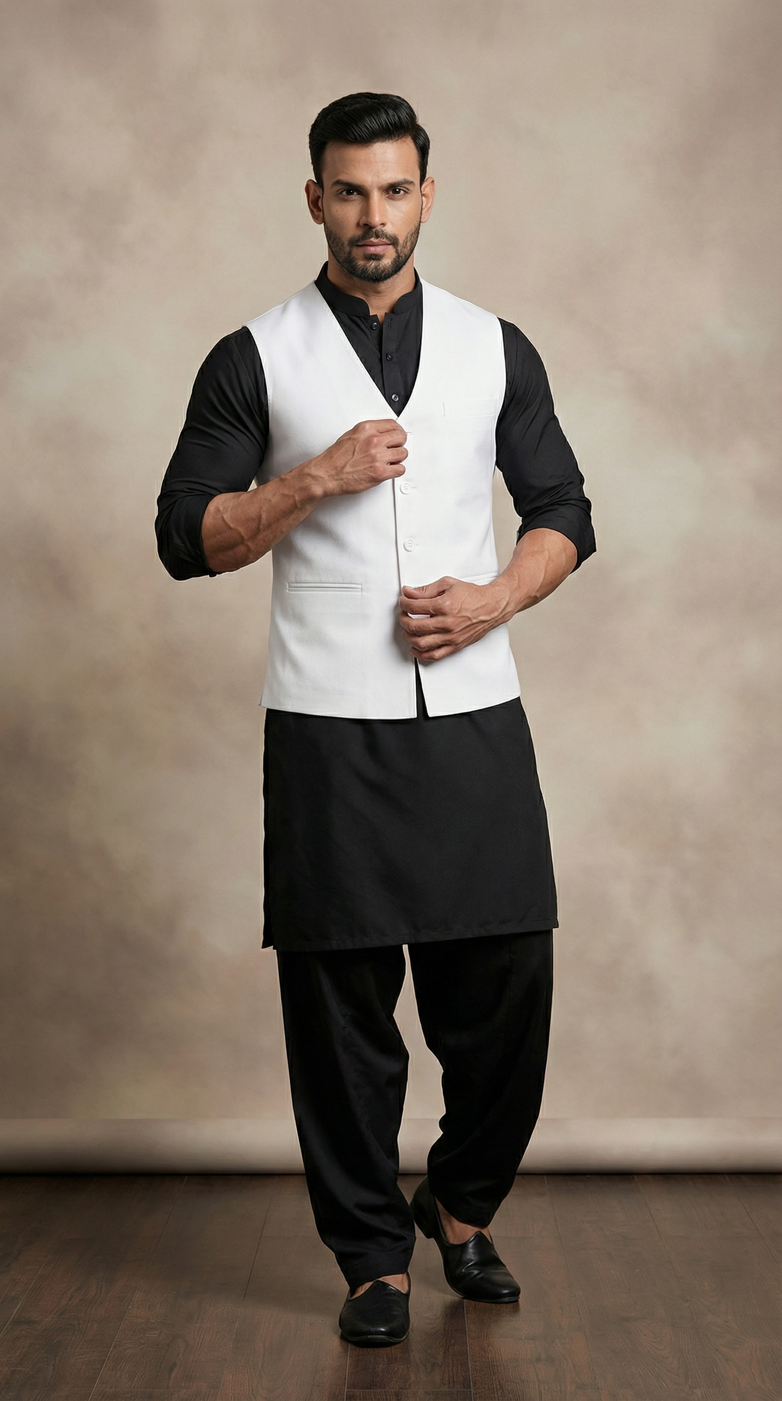 Men's White Linen V -Neckline Jacket