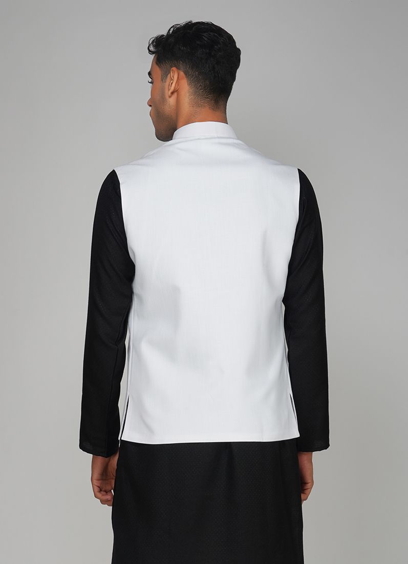 Buy Men's White Linen V -Neckline Jacket
