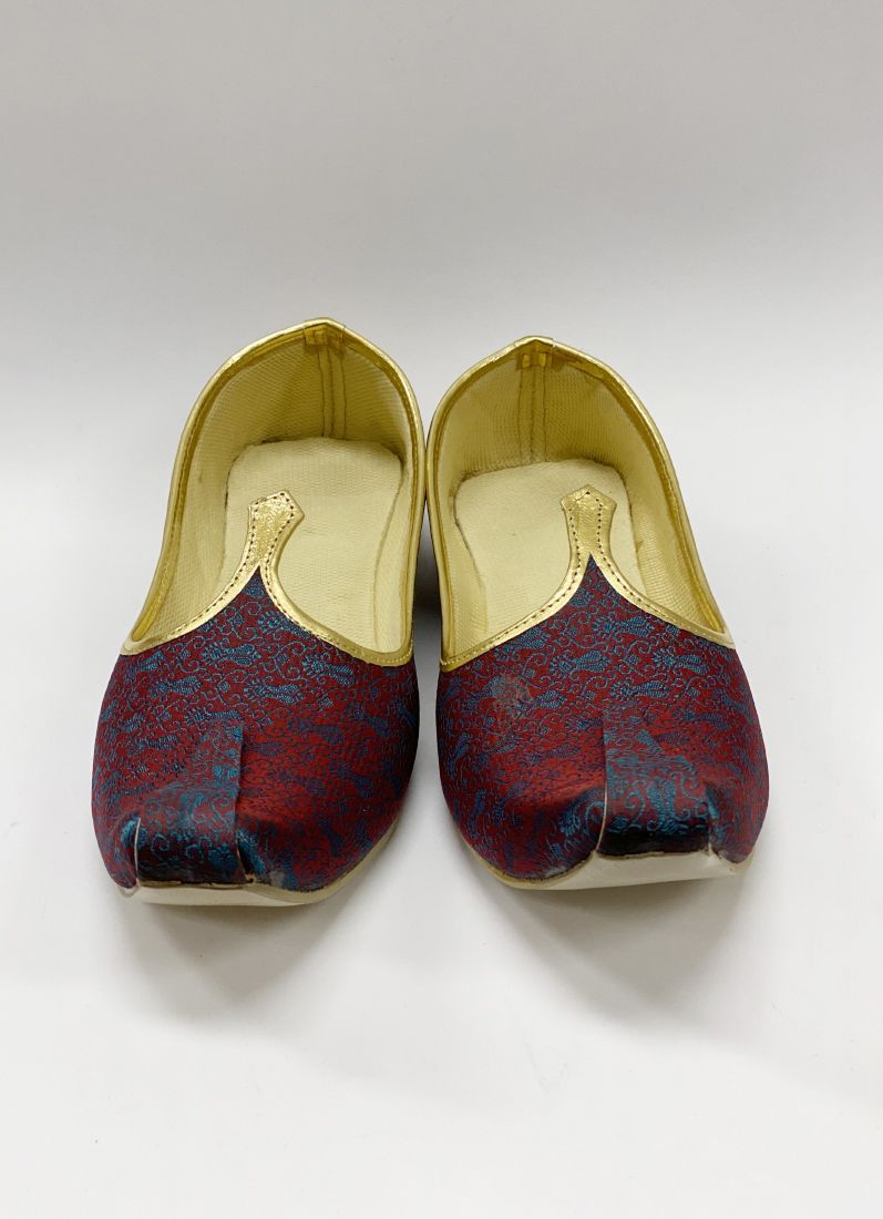 Maroon Gold Mens Jutti