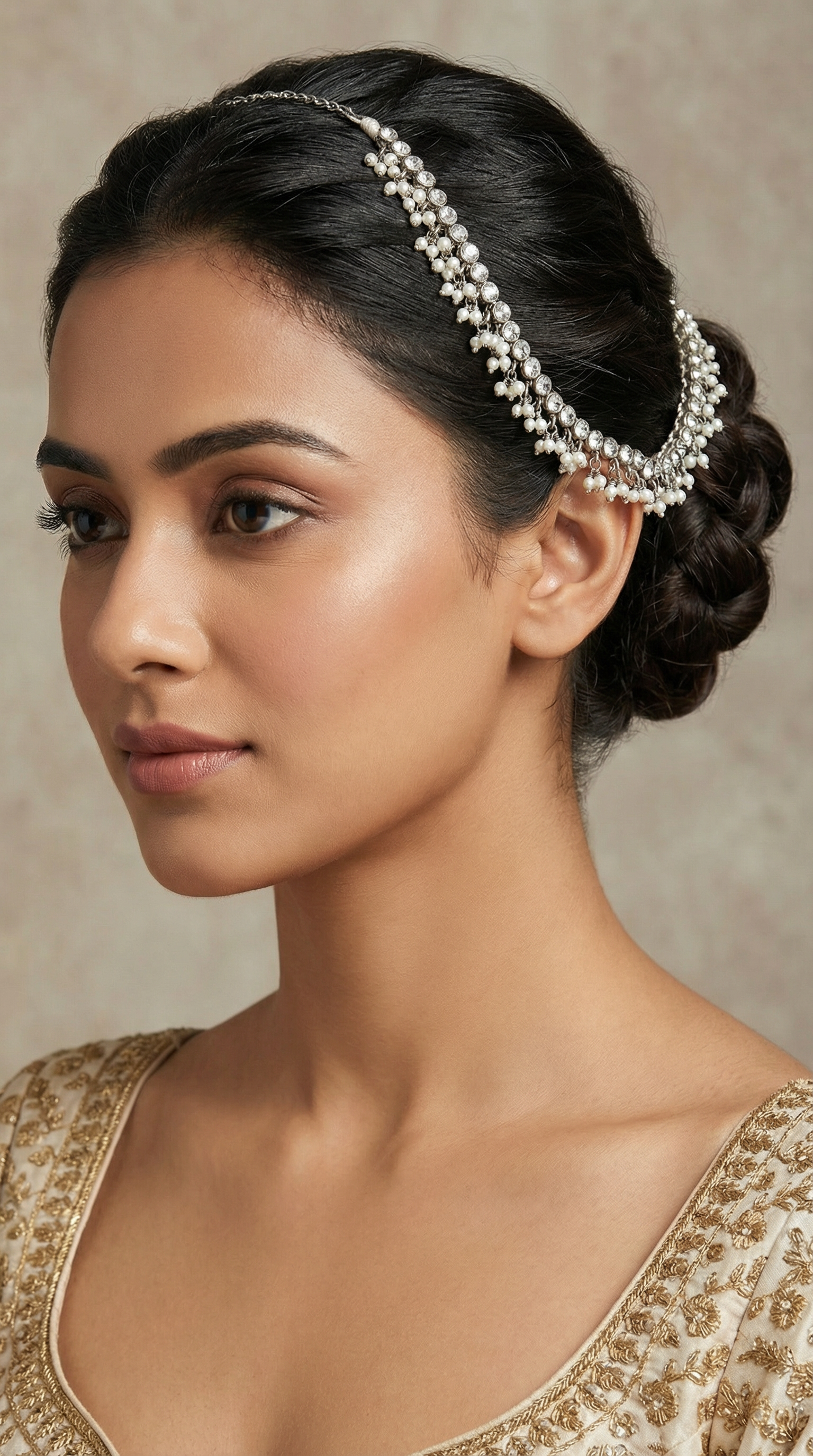 Diamante Side Passa Hairpiece with Mini Pearl Droplets
