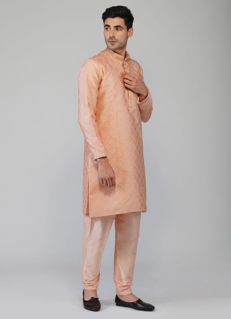 Buy Pink Zari Embroidered Kurta Churidaar Set