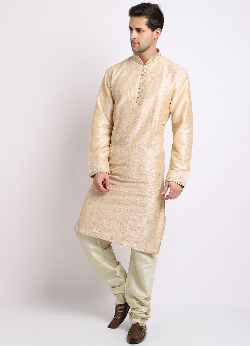 Buy Ivory Resham Jaal Kurta Churidaar Set