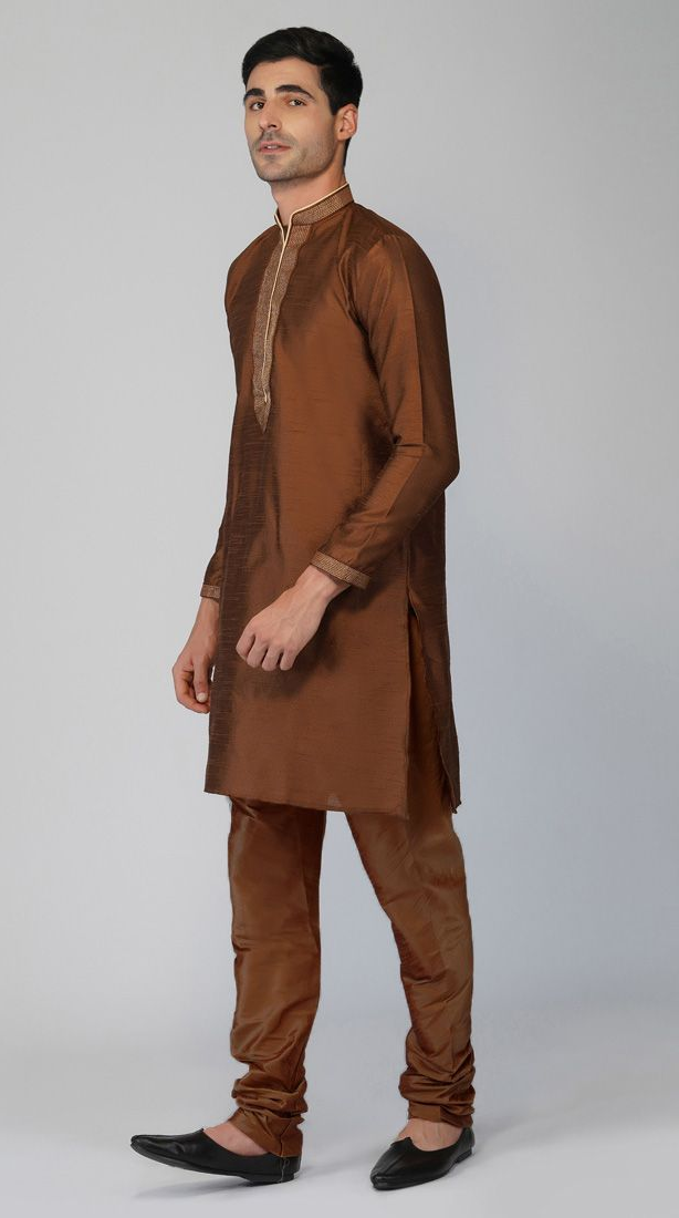 Buy Brown Brocade Kurta Churidaar Set