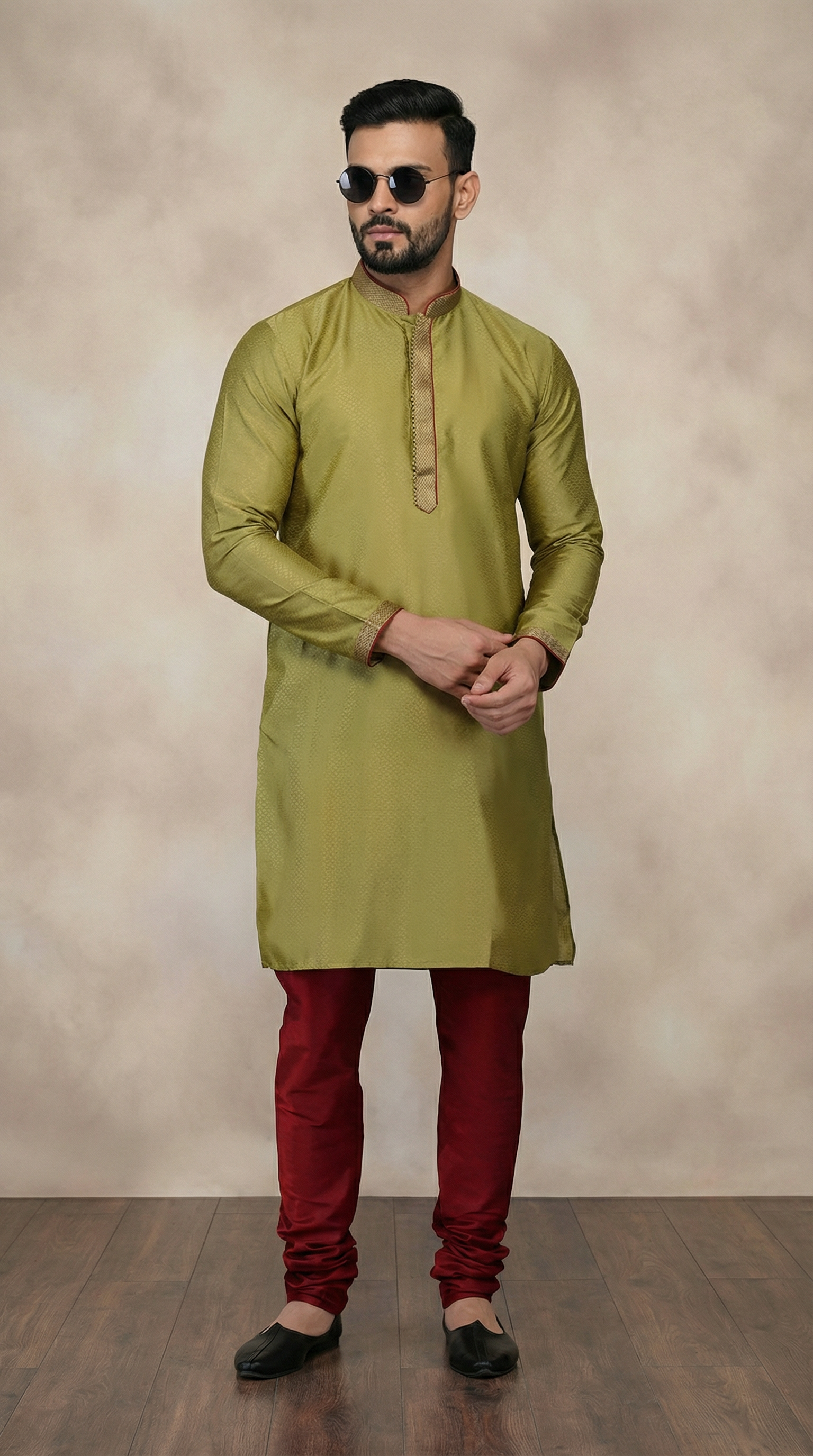 Green Embroidered Kurta Churidaar Set