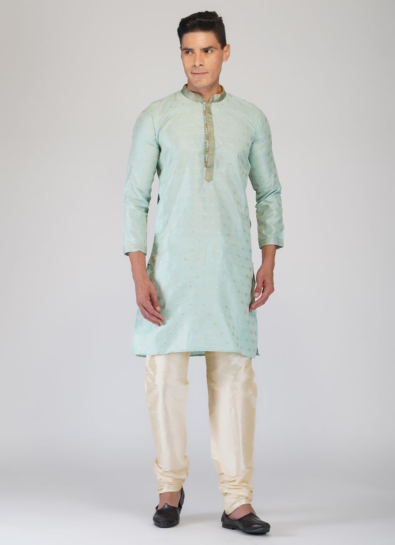 Buy Aqua Buty Embroidered Kurta Churidaar Set