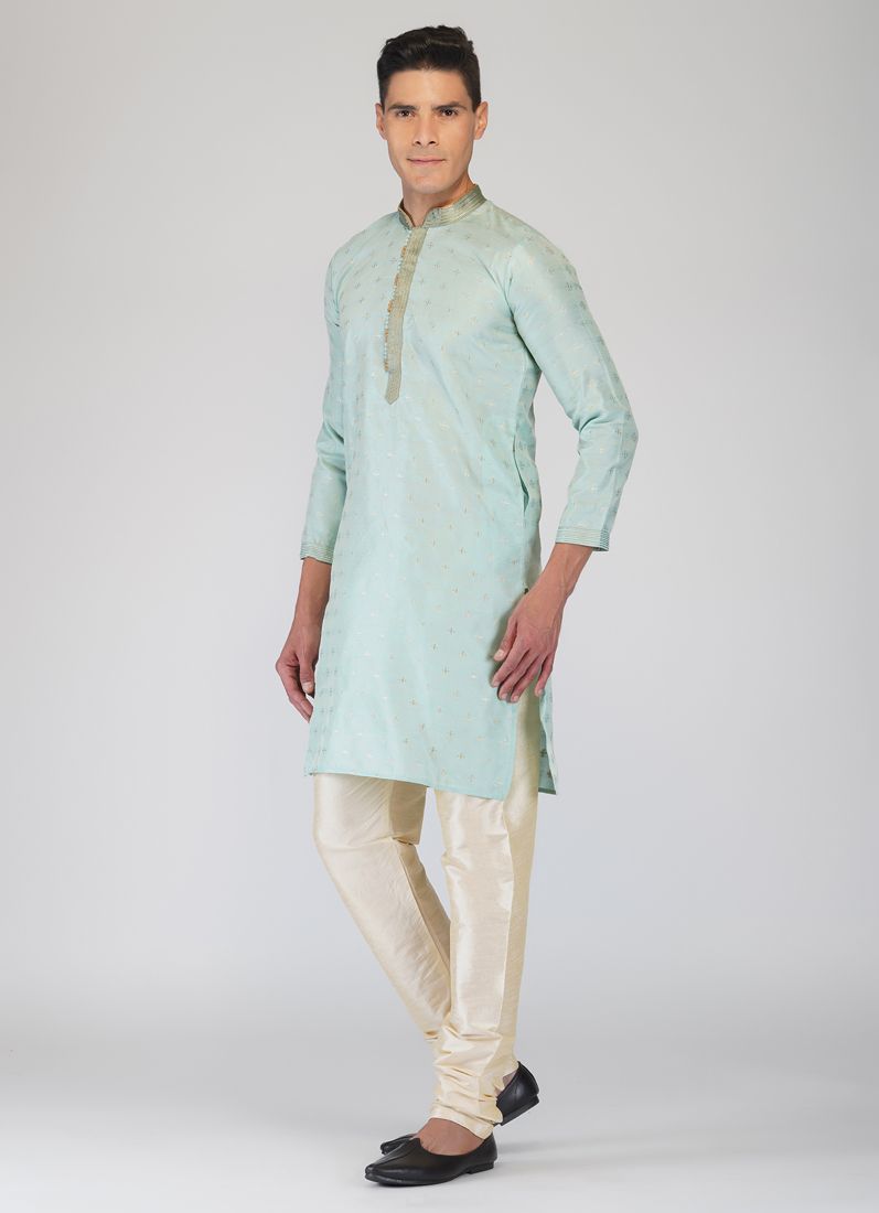 Buy Aqua Buty Embroidered Kurta Churidaar Set
