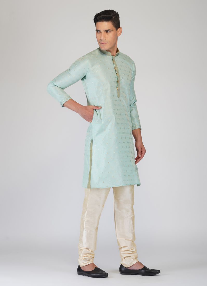 Buy Aqua Buty Embroidered Kurta Churidaar Set