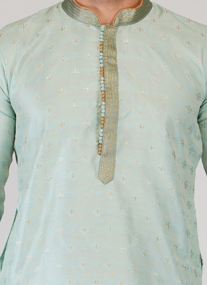 Buy Aqua Buty Embroidered Kurta Churidaar Set