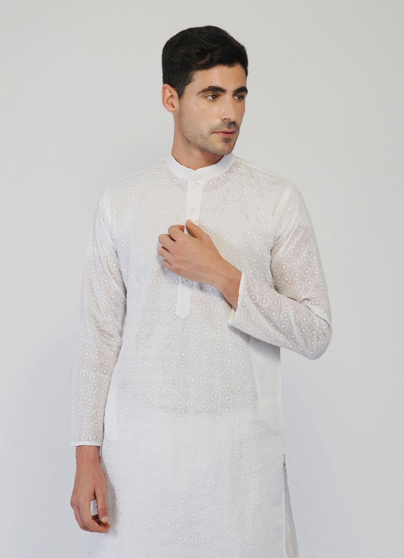 Buy White Chikankari Kurta Churidaar Set