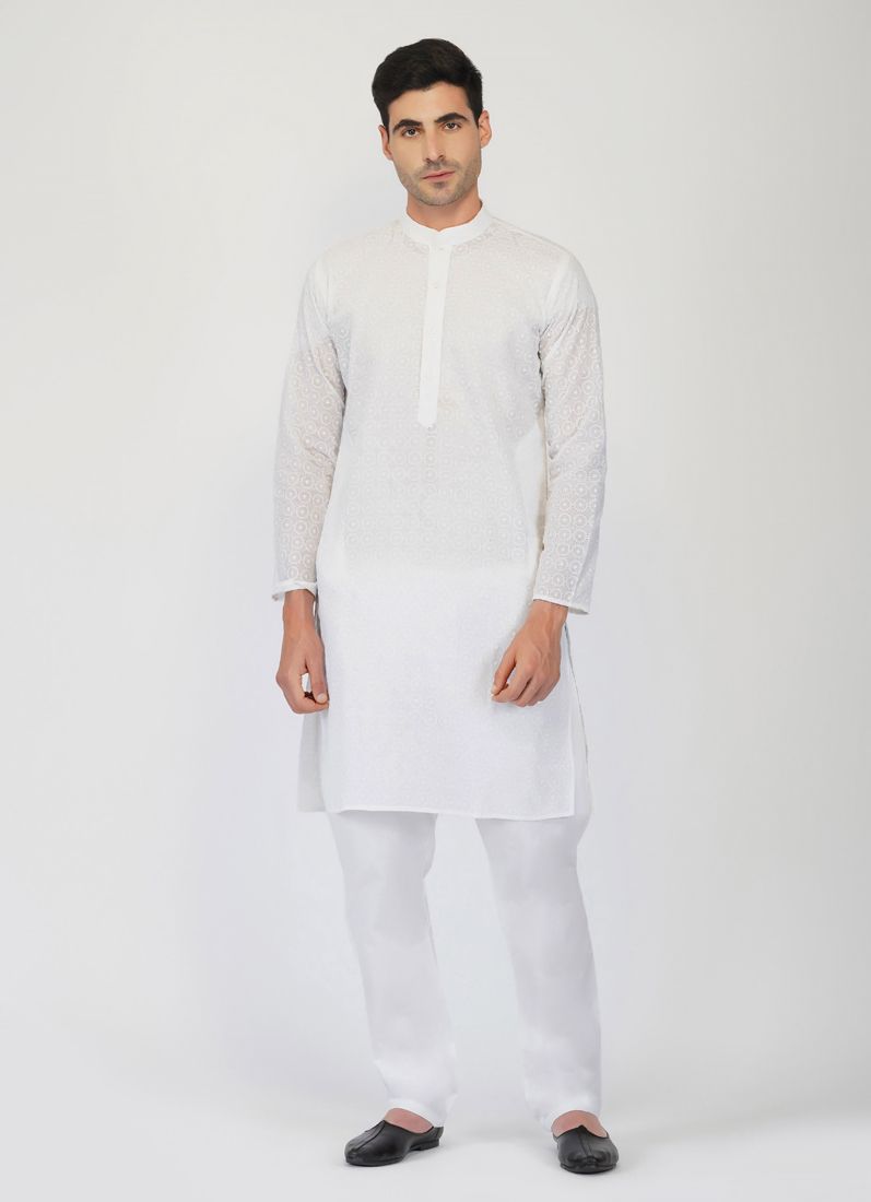 Buy White Chikankari Kurta Churidaar Set
