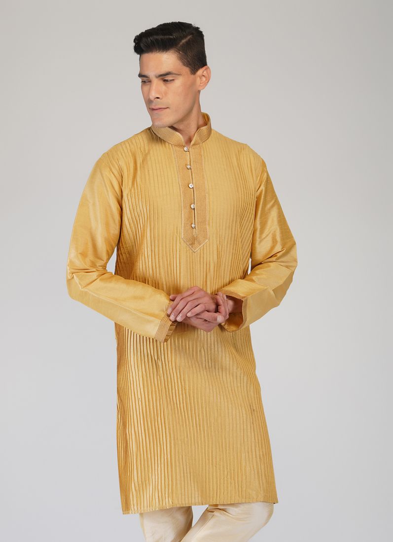 Buy Gold Pintuck Kurta Churidaar Set