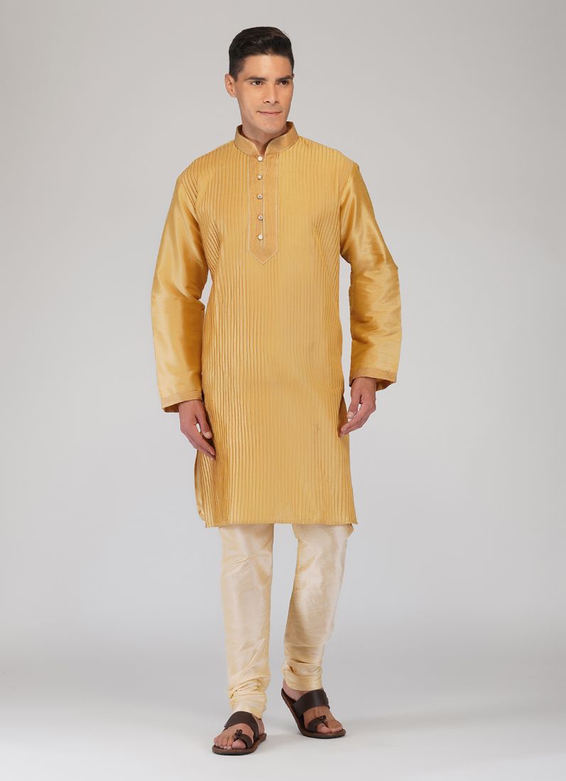 Buy Gold Pintuck Kurta Churidaar Set