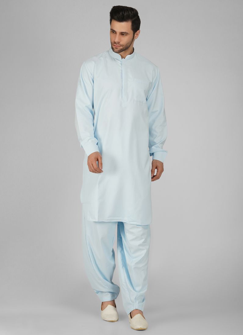 Buy Blue Polyester Mens Kurta Salwar Set