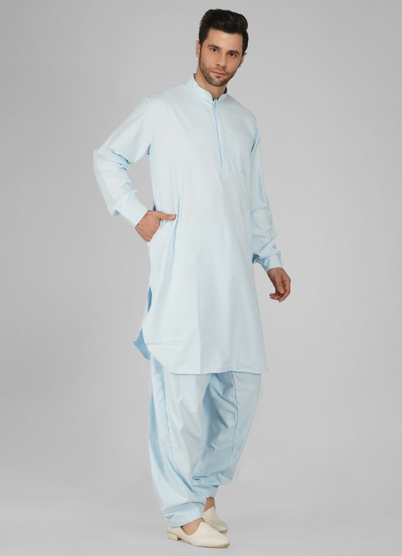 Buy Blue Polyester Mens Kurta Salwar Set
