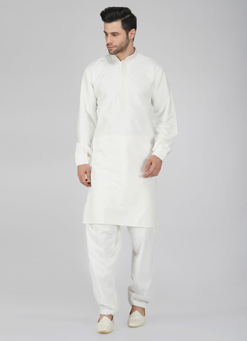 Buy Men's Embroidered Cream Salwar Kameez Set