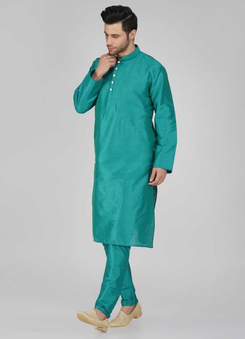 Men's Stylish Teal Kurta Pyjama Set