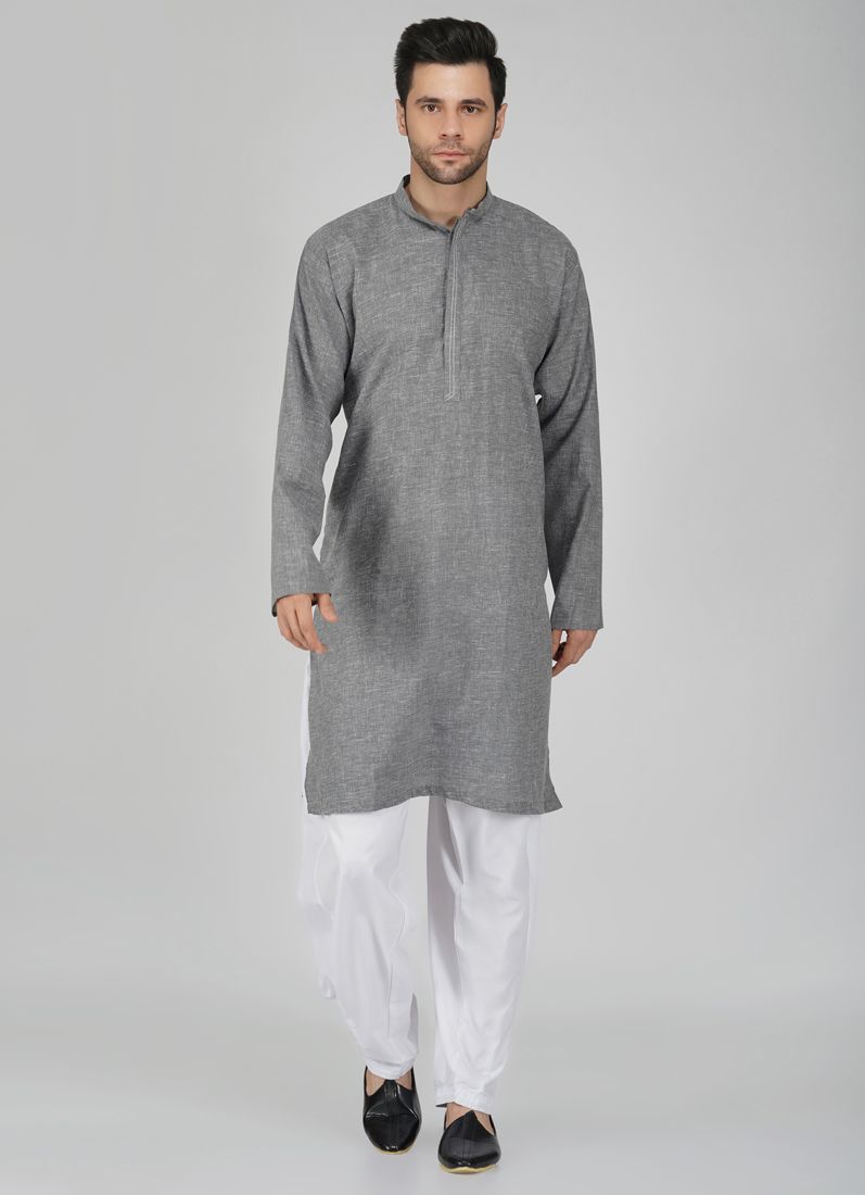 Buy Elegnat Men's Grey Slub Salwar Kameez