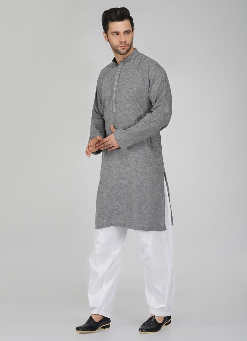 Buy Elegnat Men's Grey Slub Salwar Kameez