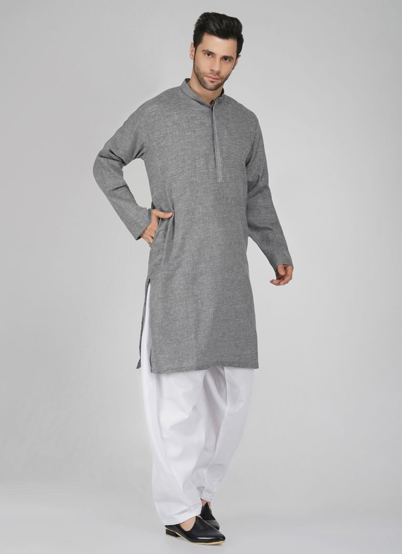 Buy Elegnat Men's Grey Slub Salwar Kameez