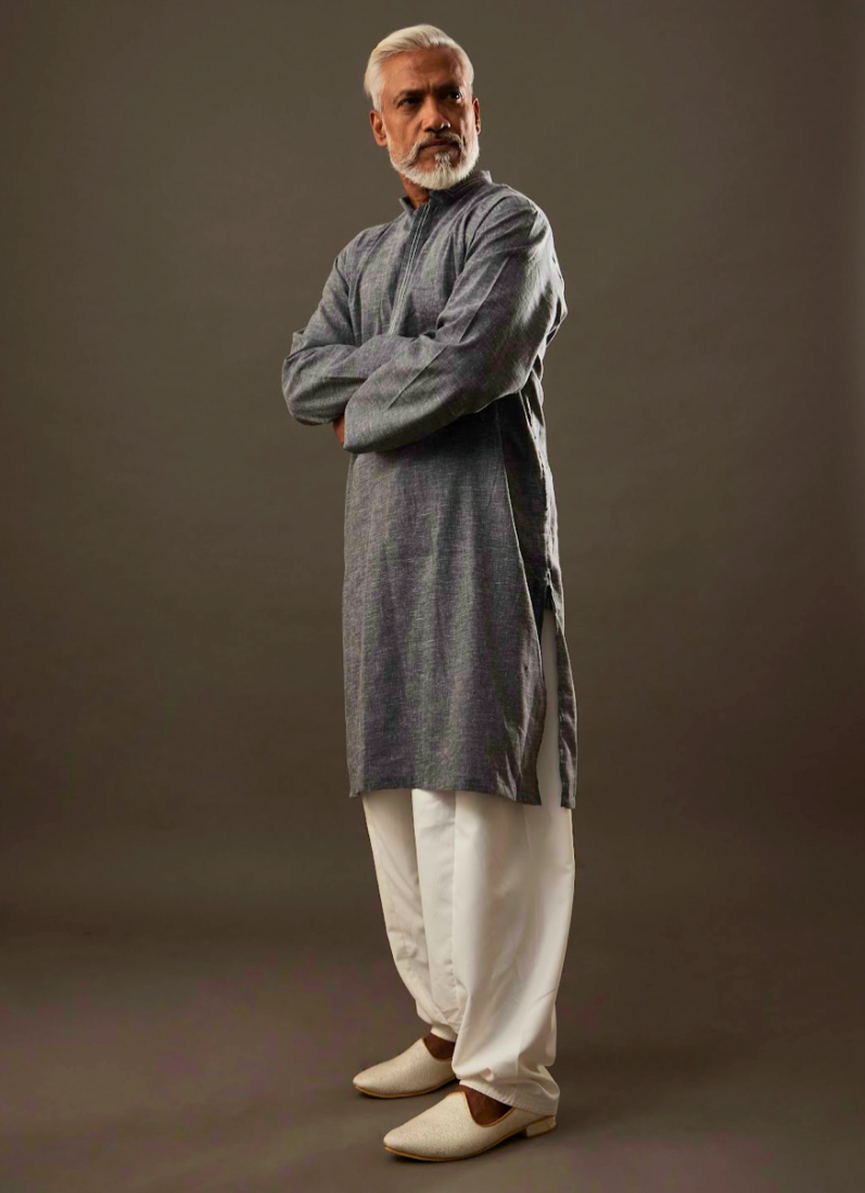 Buy Elegnat Men's Grey Slub Salwar Kameez