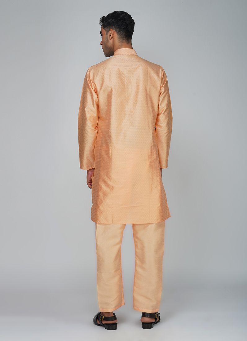 Buy Men's Peach Jacquard Kurta Set