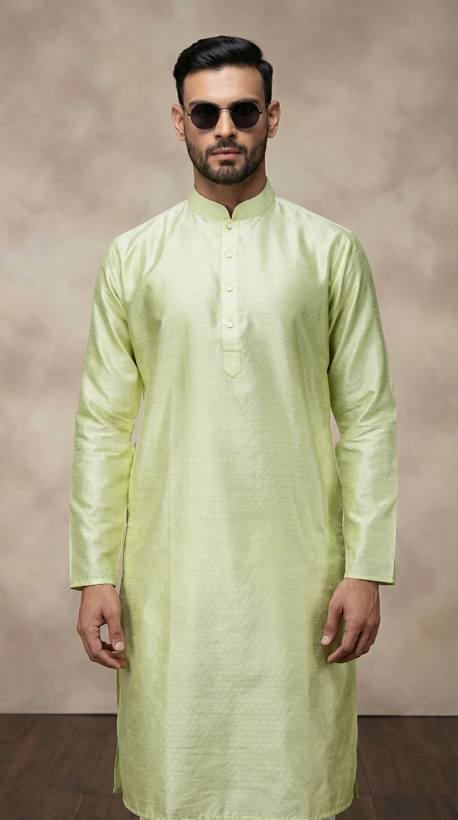 Men's Green Jacquard Kurta Set