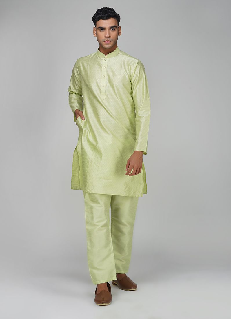 Buy Men's Green Jacquard Kurta Set