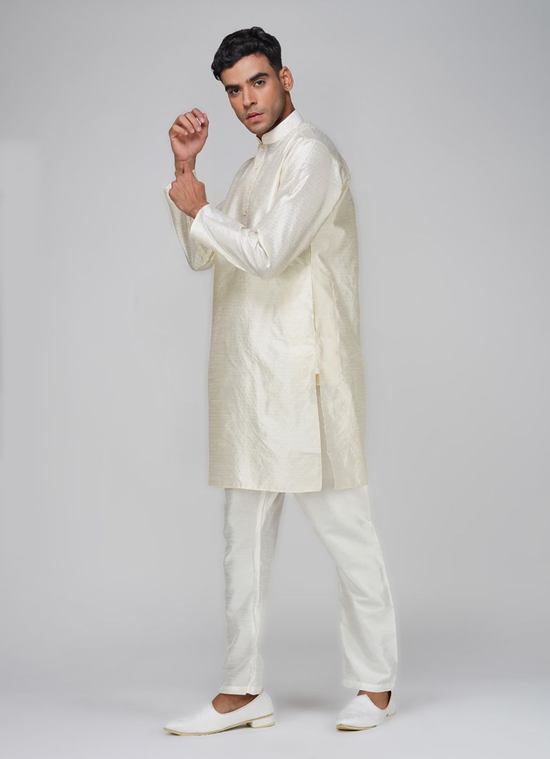 Men's Jacquard Cream Kurta Set