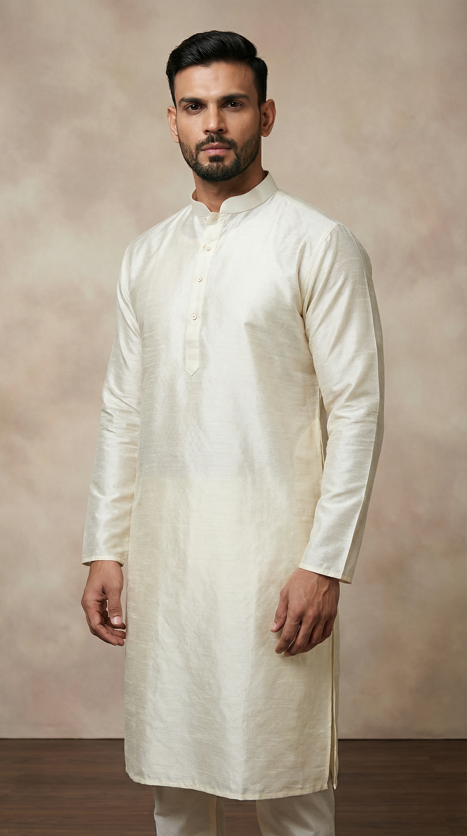 Men's Jacquard Cream Kurta Set