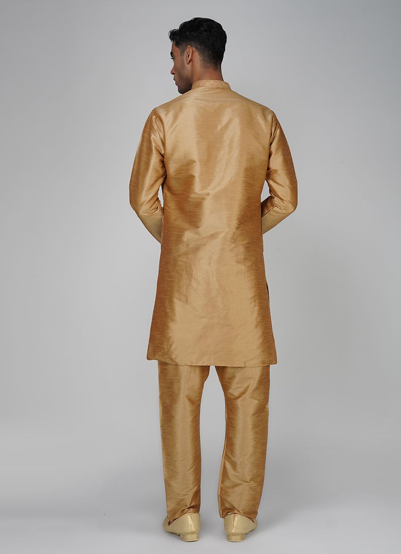 Buy Men's Gold Raw Silk Kurta Set