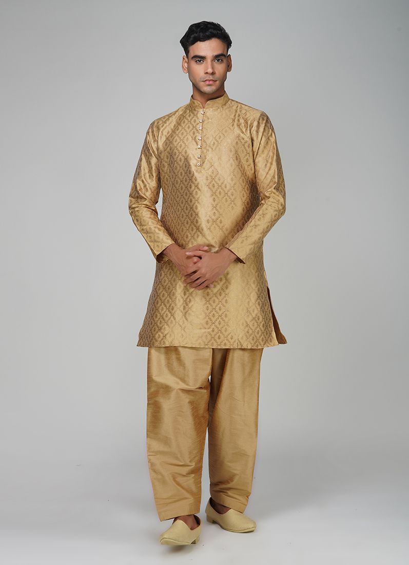 Buy Men's Gold Brocade Salwar Kurta Set