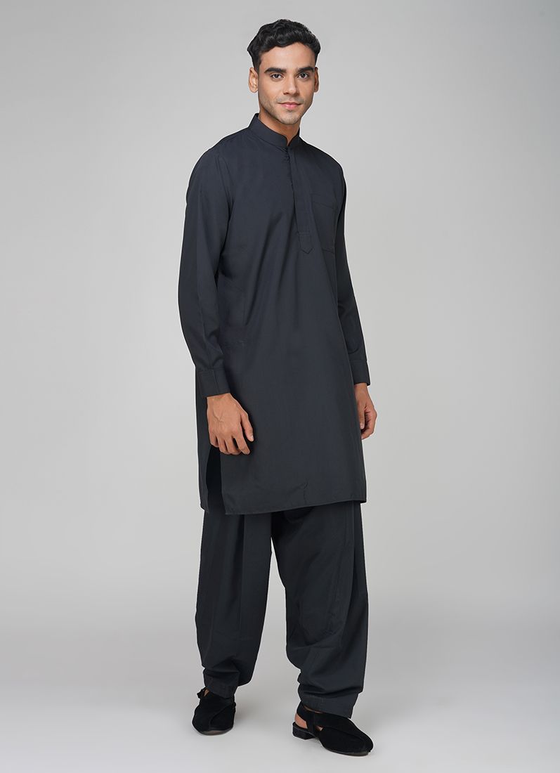 Buy Men's Black Polyester Salwar Kurta Set