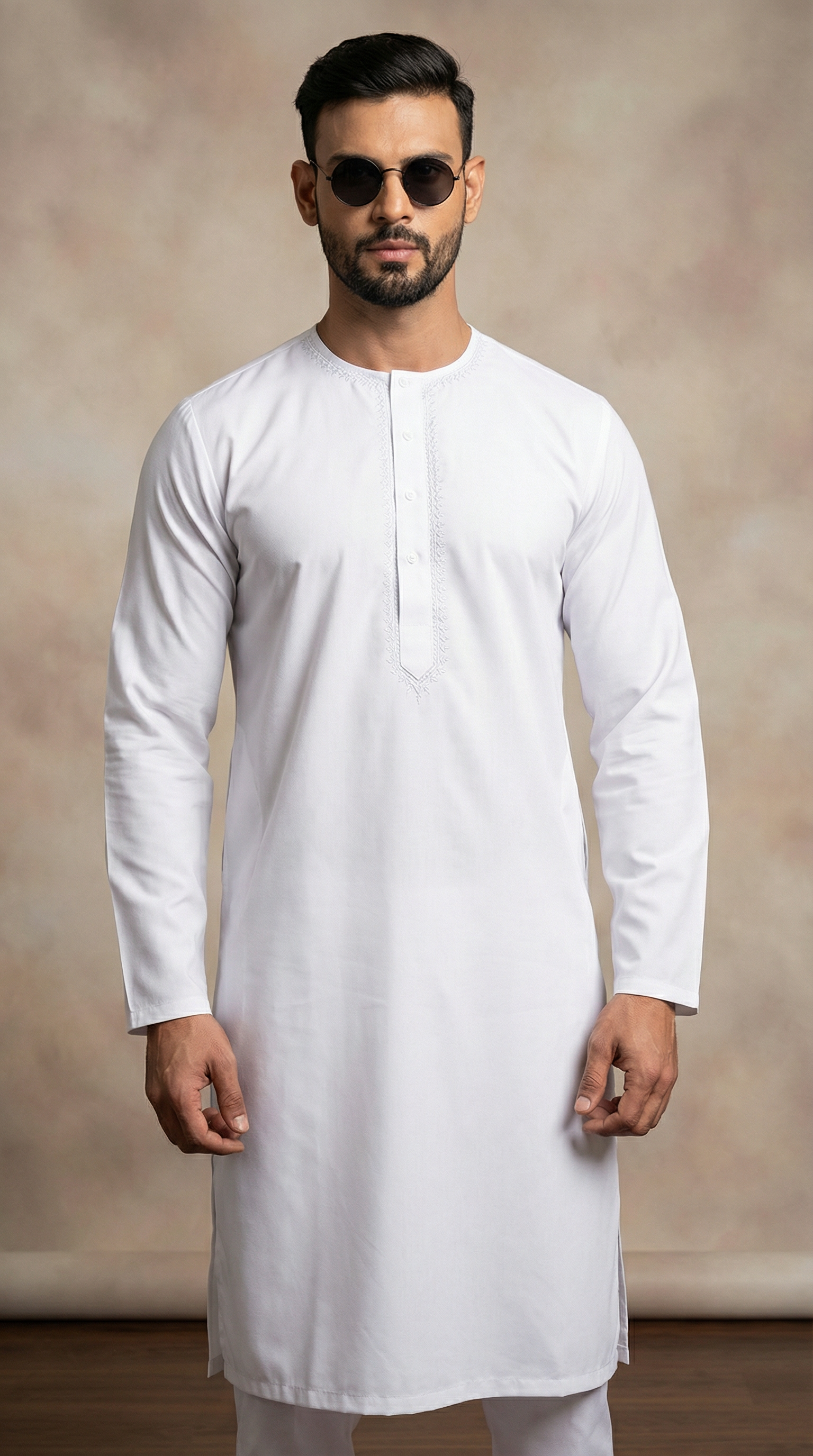 Men's White Polyester Embroidered Kurta Set