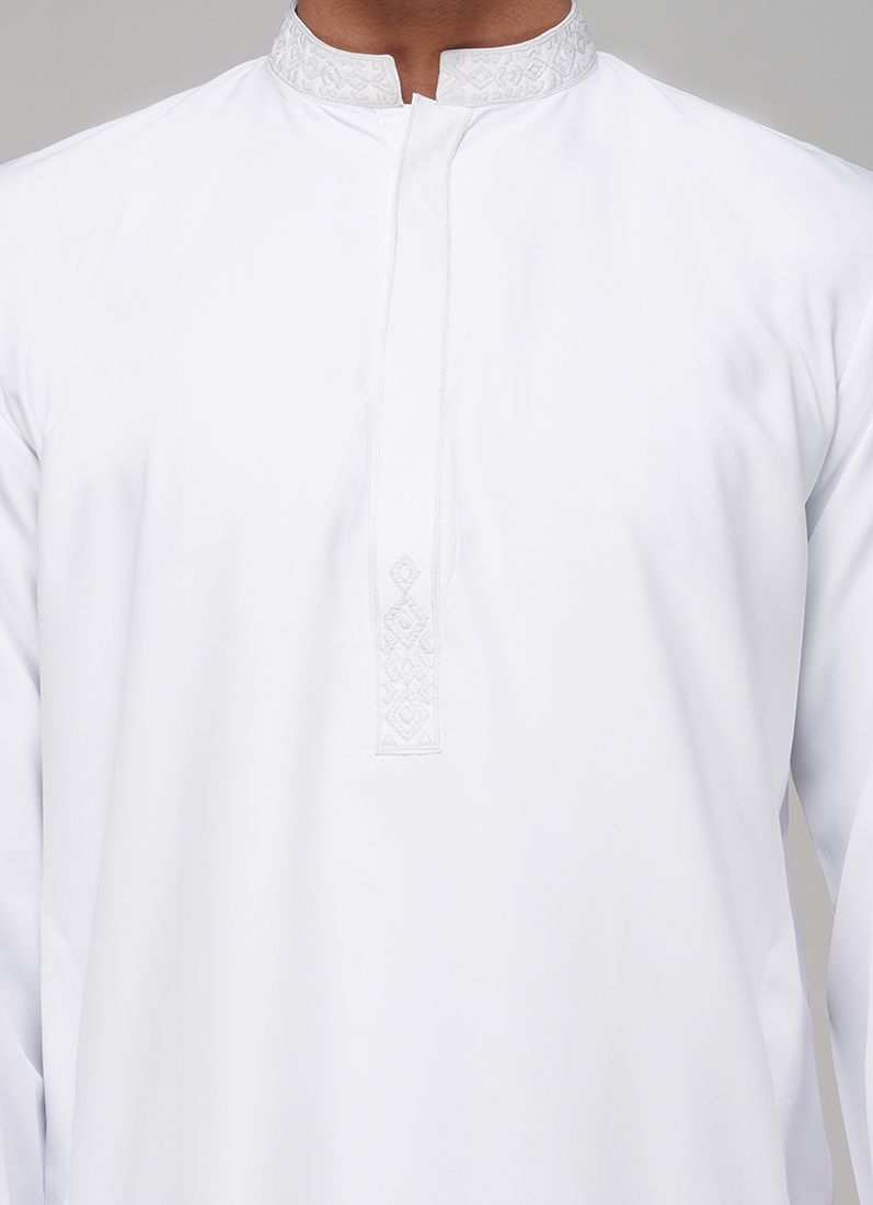 Buy Men's White Polyester Resham Embroidered Kurta Set