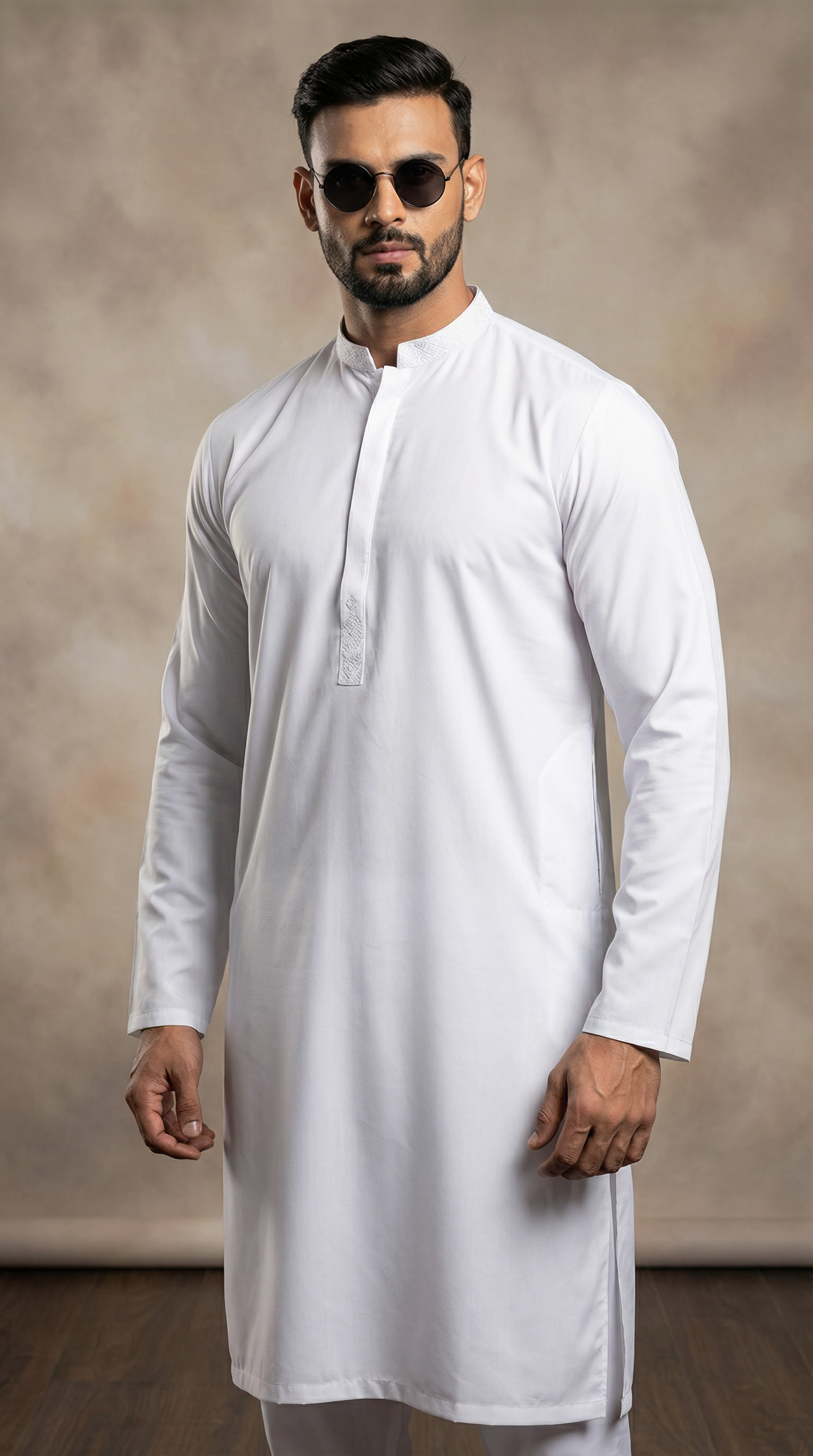 Men's White Polyester Resham Embroidered Kurta Set