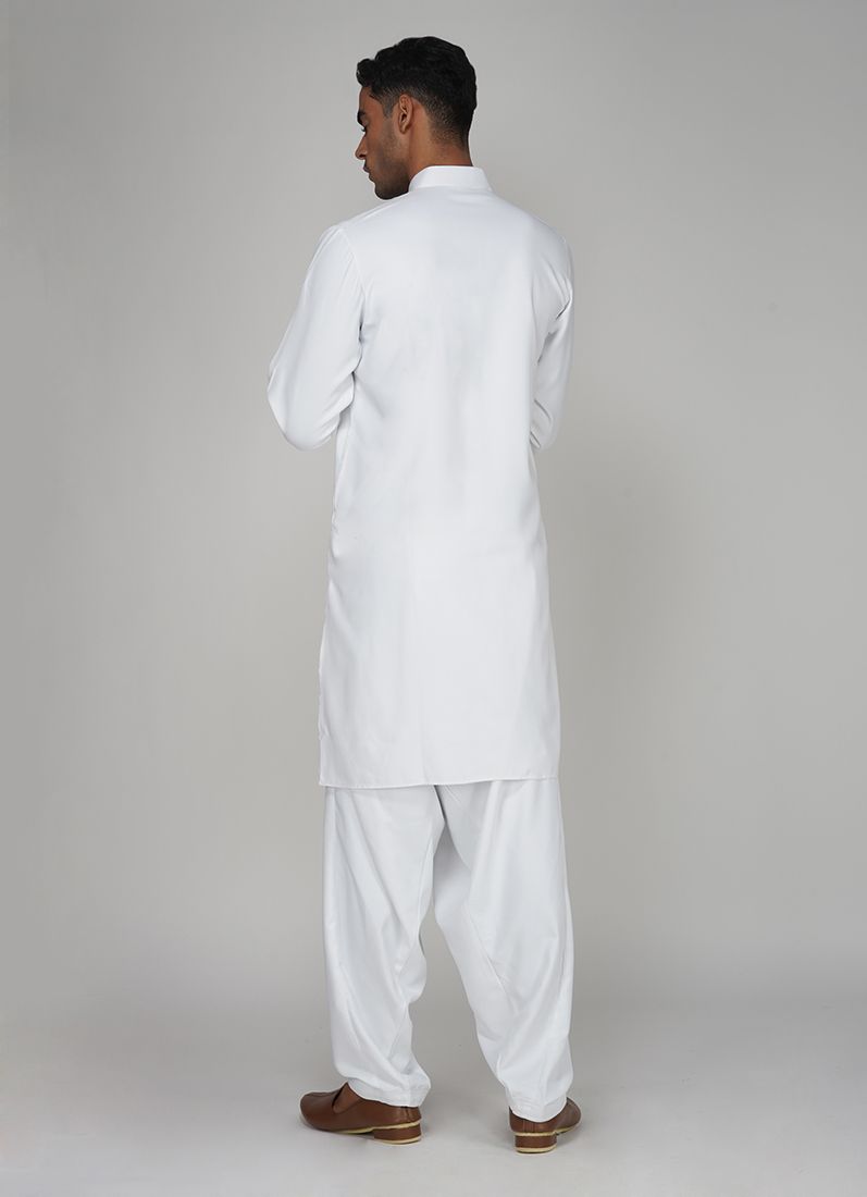 Buy Men's White Twill Salwar Kurta Set