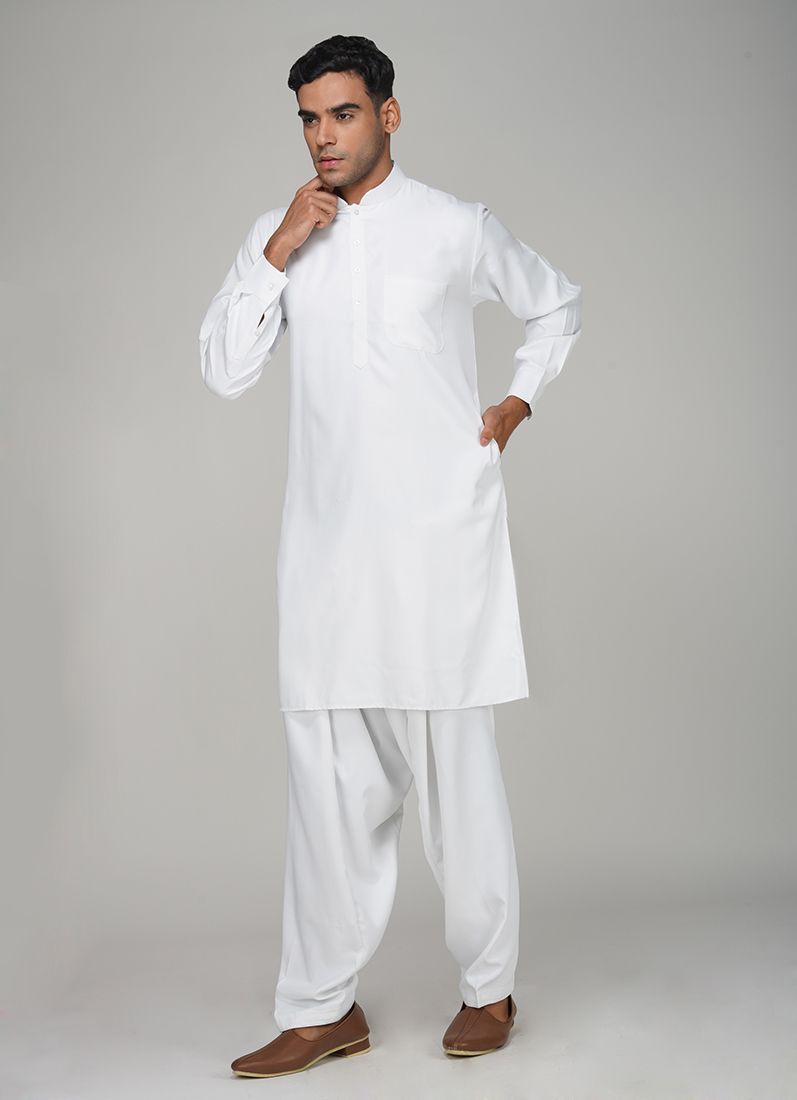 Buy Men's White Twill Salwar Kurta Set