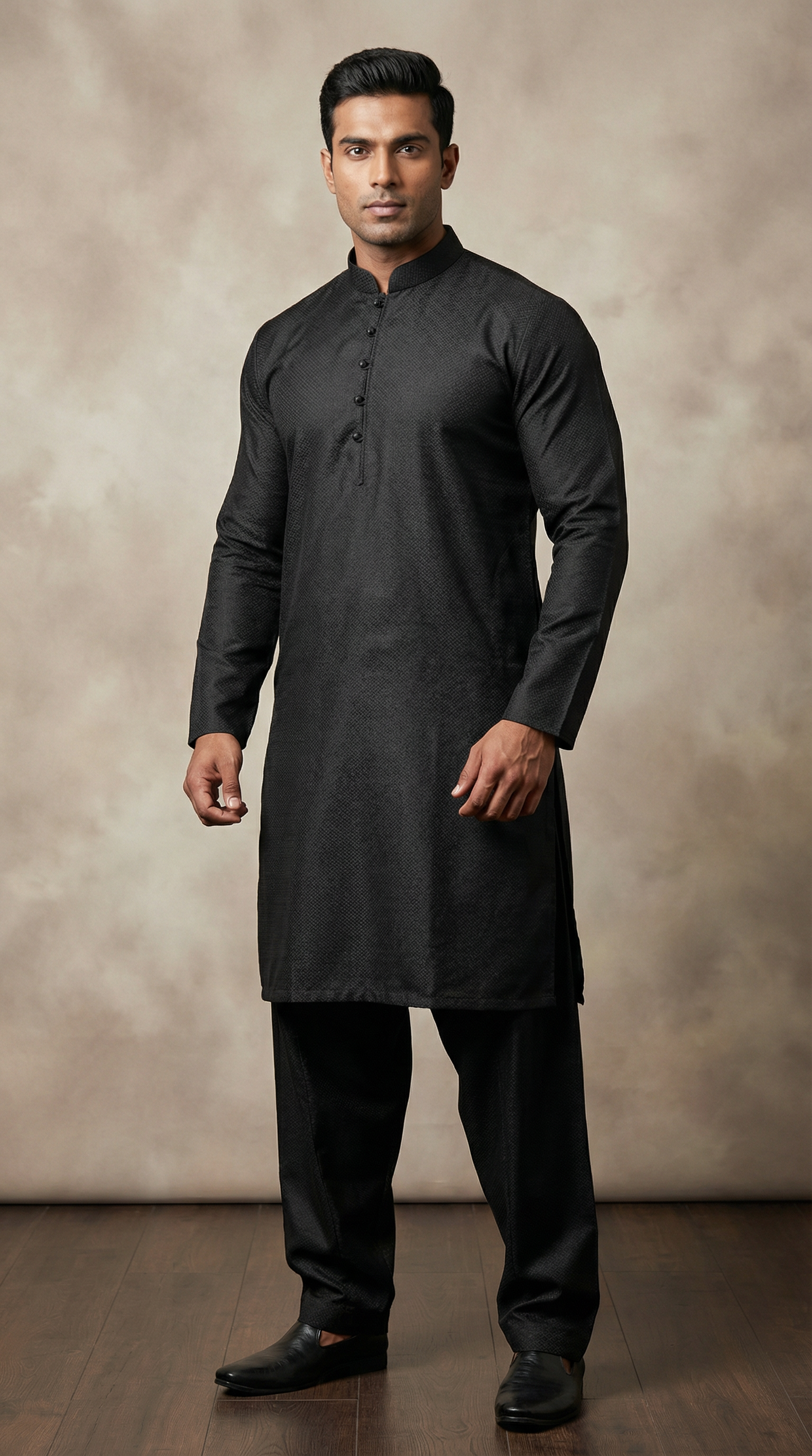 Men's Black Slub Jacquard Payjama Set