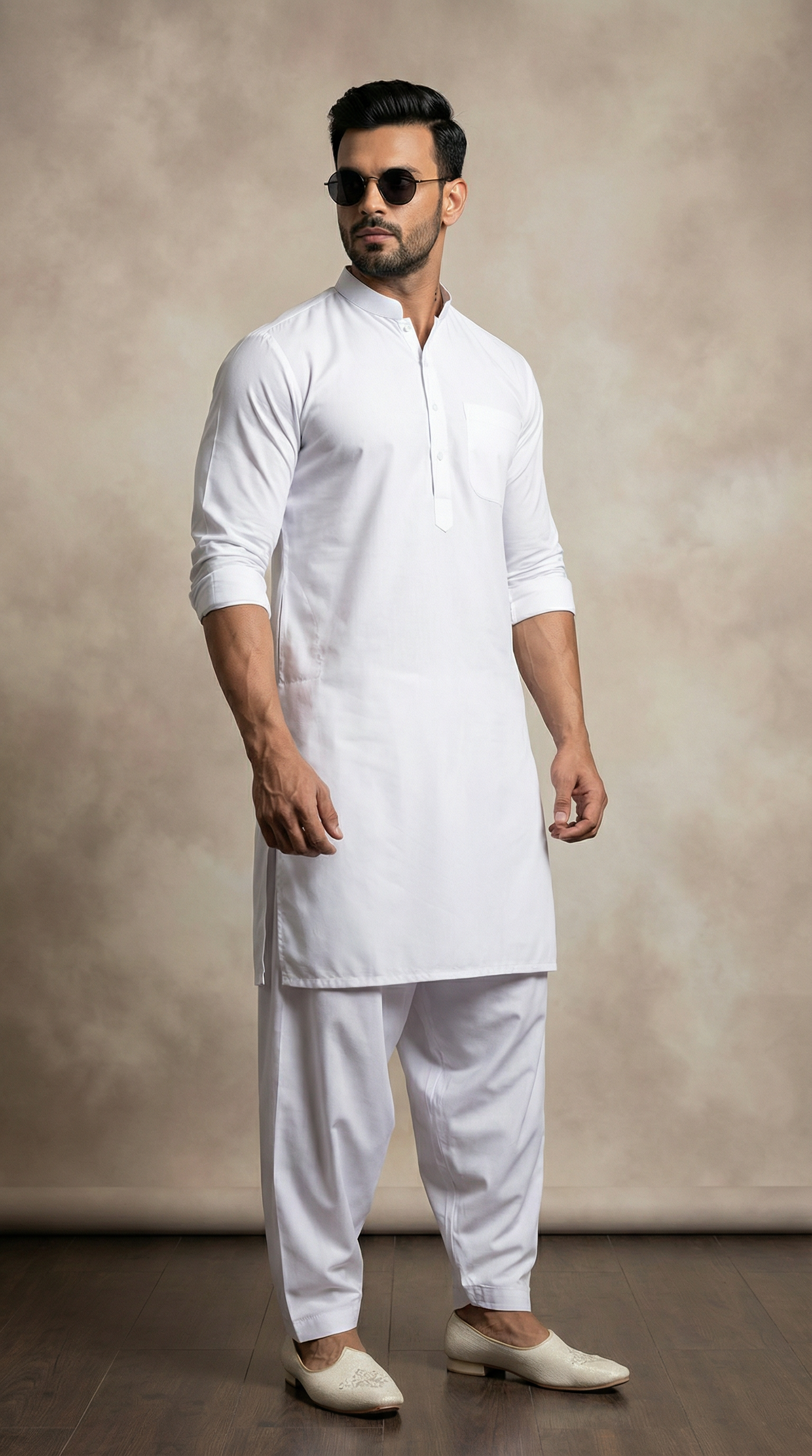 Men’s Classic White Shalwar Kameez – Traditional Pakistani Formal Wear
