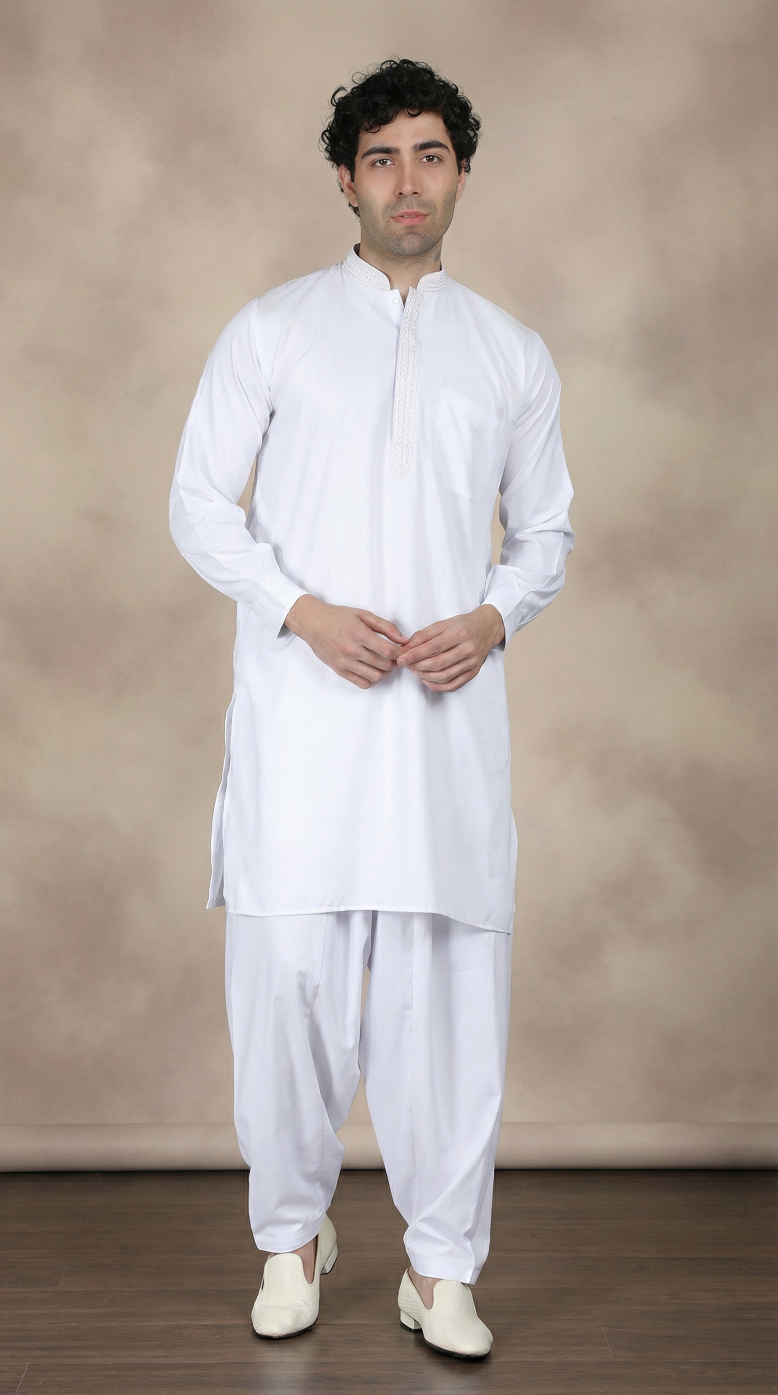 Men's White Embroidered Salwar Set