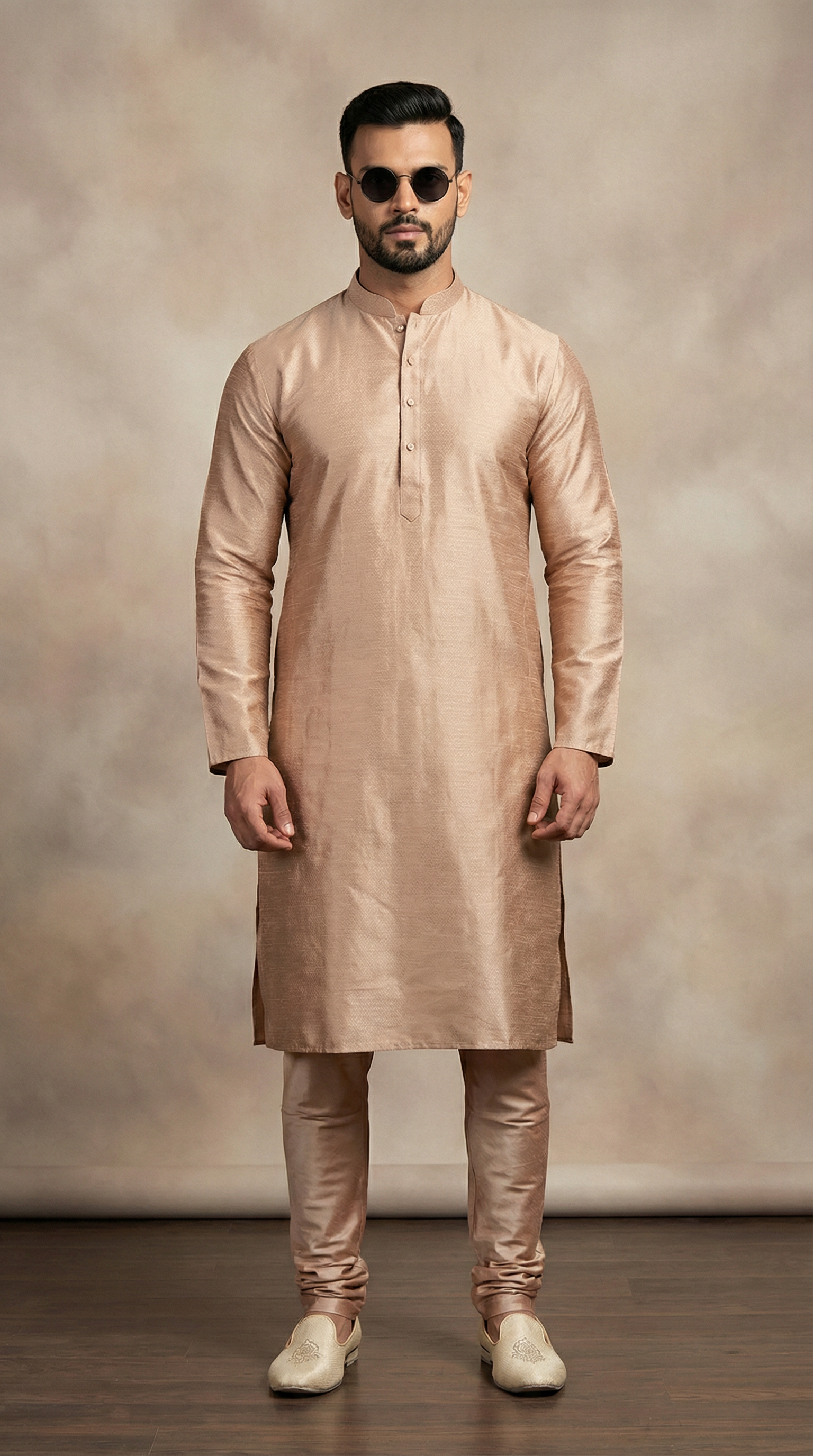 Men's Rose Gold Jacquard Kurta Pyjama