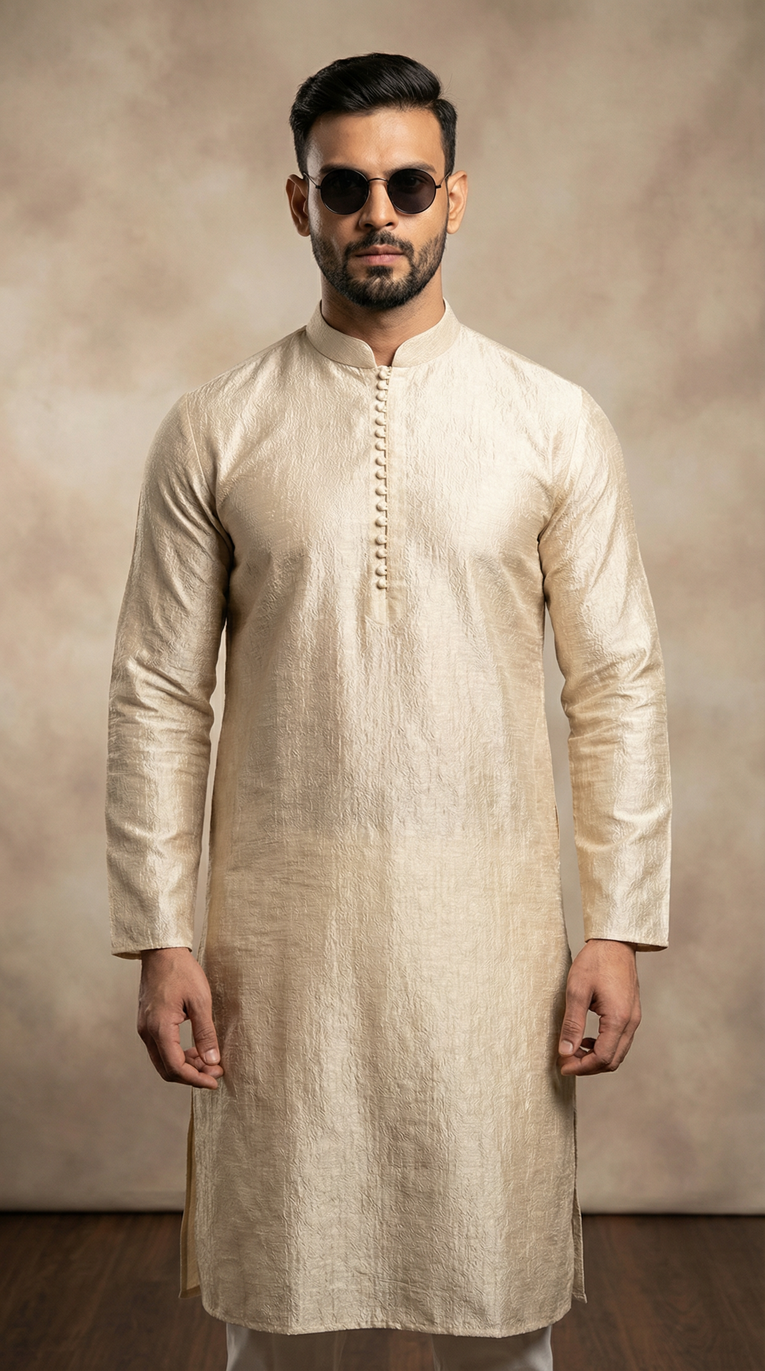 Men's Gold Resham Brocade Kurta Pajama Set