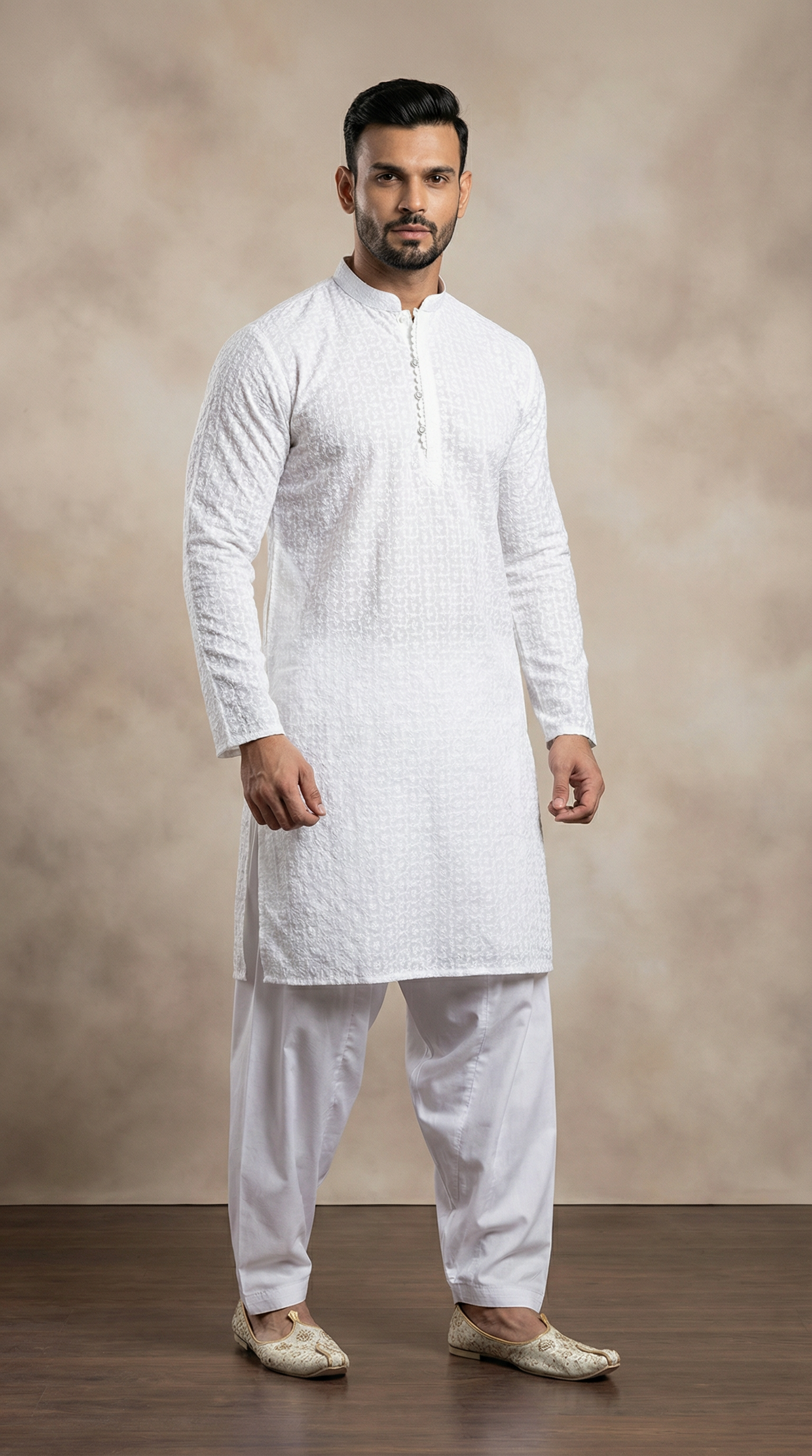 Men's White Chikankari Kurta Salwar Set
