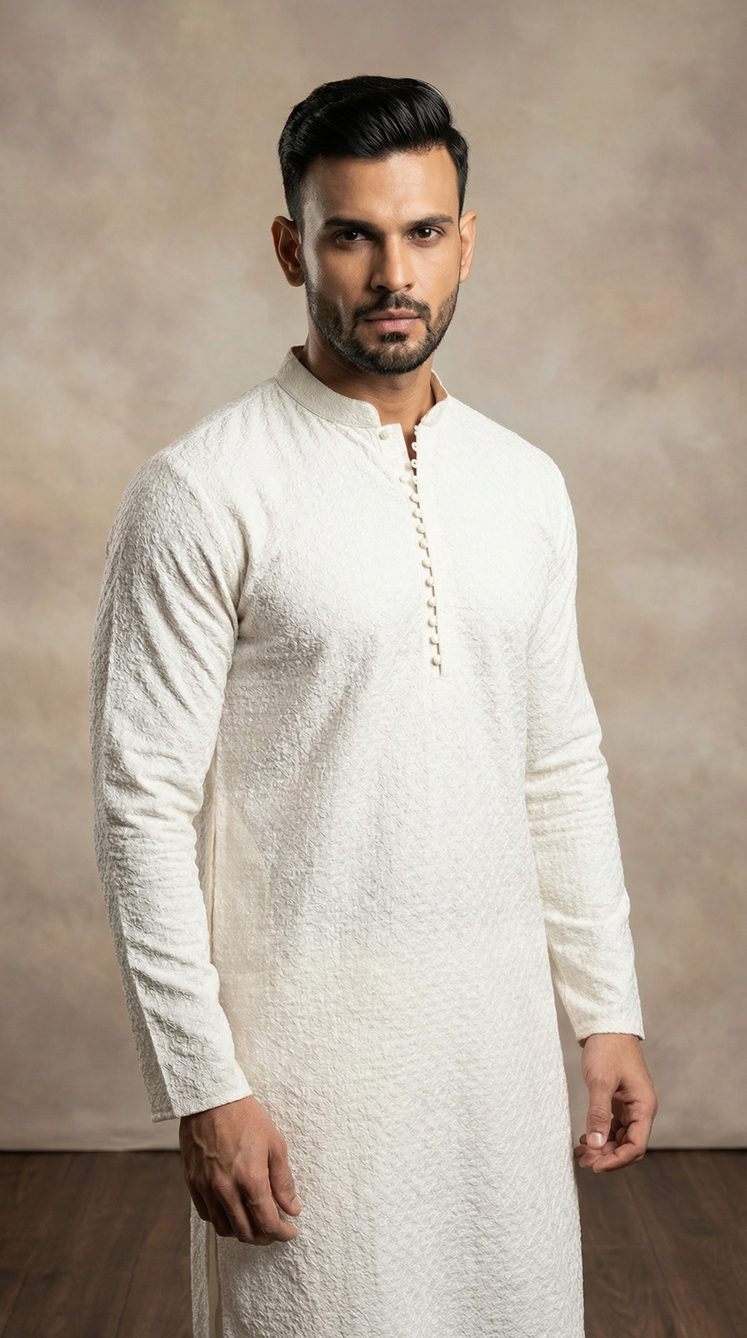 Men's White Elegant Sequin Embellished Pyjama Set